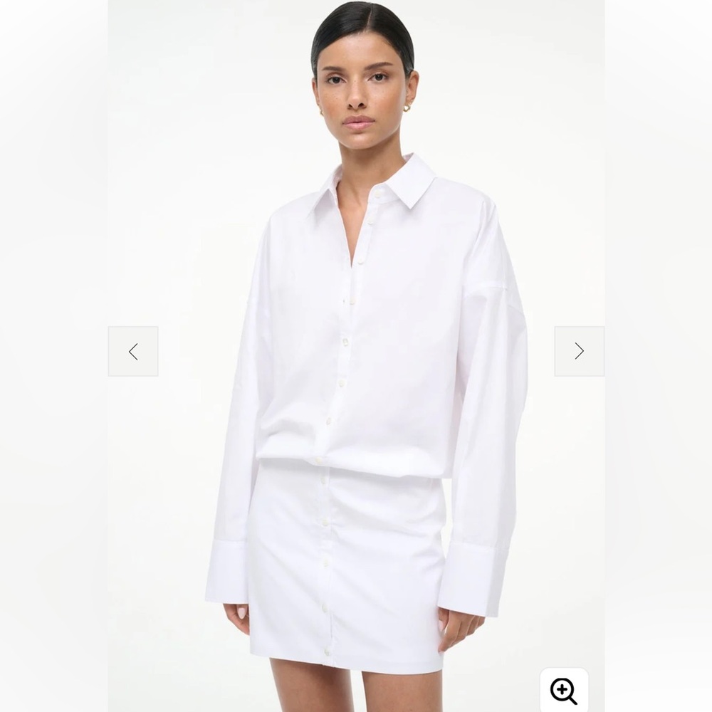 STAUD White Button-Front Mini Shirt Dress